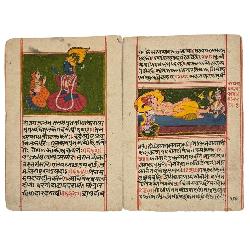 Set Of 2 Antique Indian Manuscript Paintings 18-19th Century