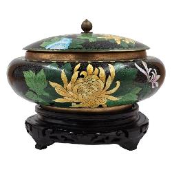 A Large Chinese Cloisonne Lidded Bowl On A Wooden Stand