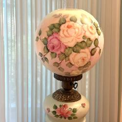 Lot 387- Stunning! Hurricane Queen Elizabeth Style - Parlor Table Lamp Hand Painted - Banquet Lighting 22 Inch